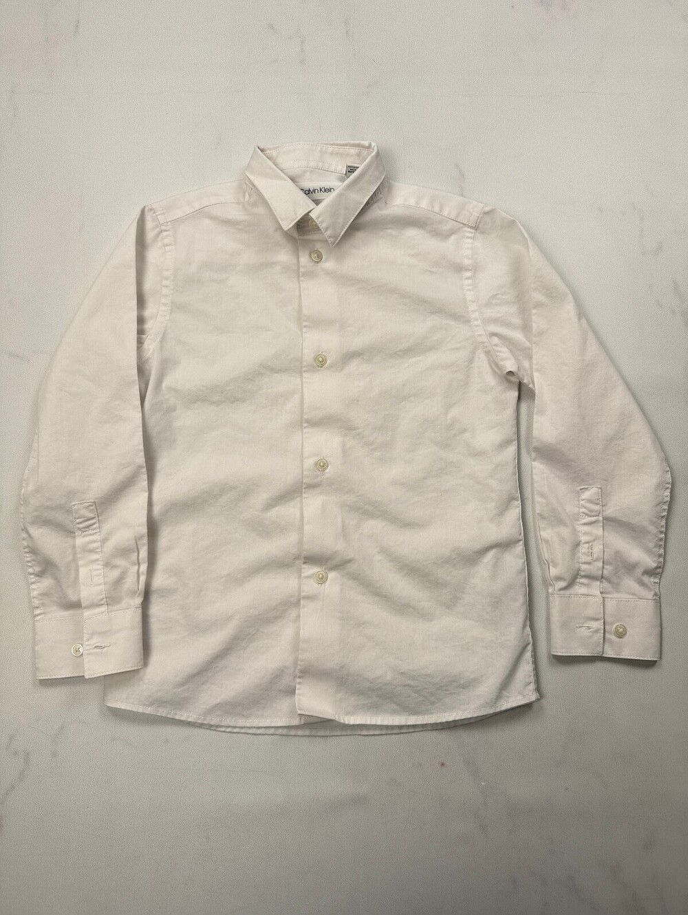 Calvin Klein Slim Fit Button-Up Shirt White Modern Slim Fit - Boys 7 Regular